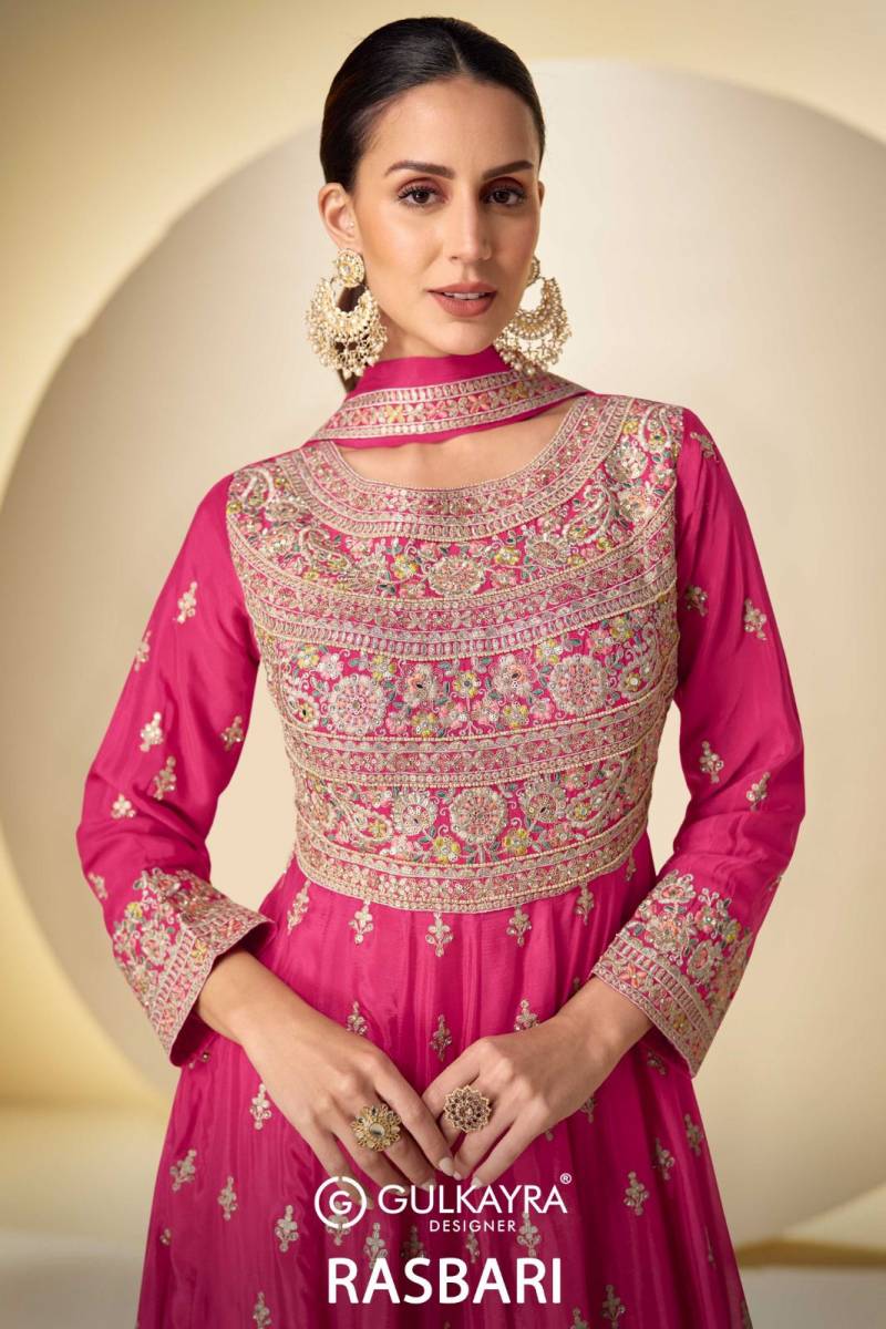 Gulkayra Rasbari Chinon Heavy Embroidery Work Anarkali Suits Collection