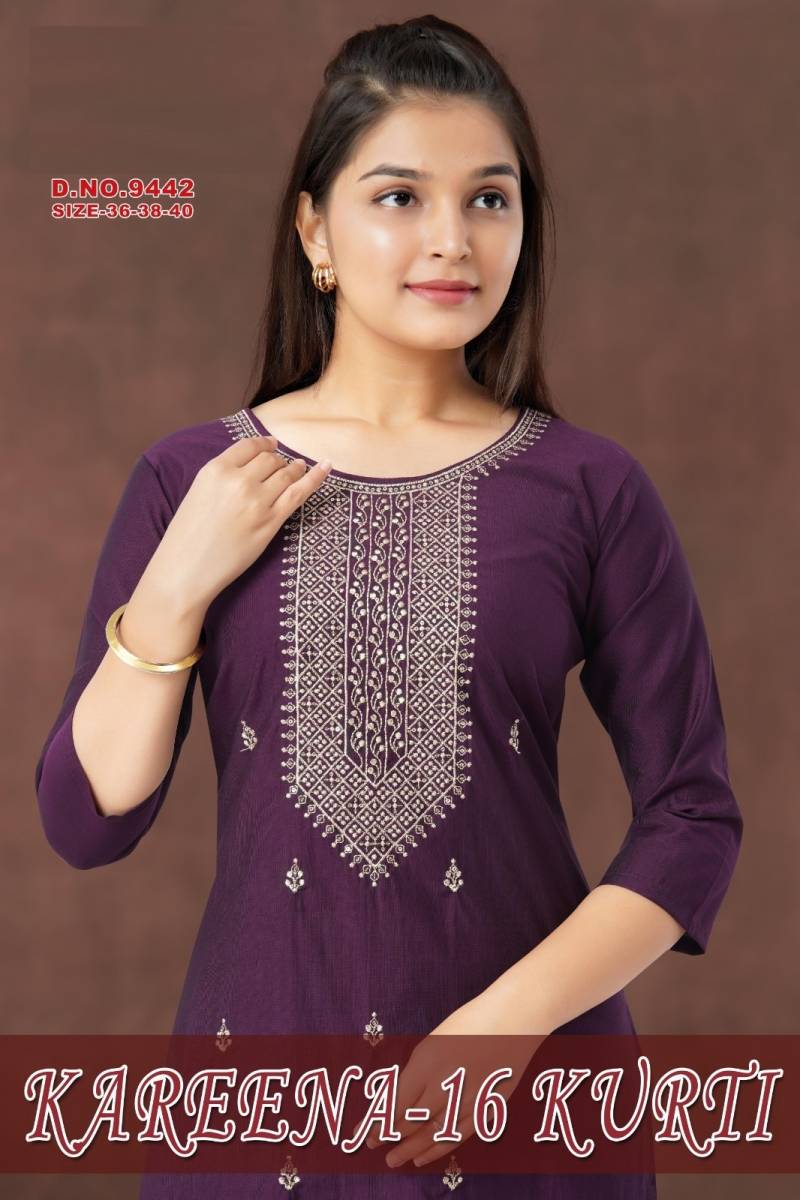 Kareena Vol 16 Silk Embroidery Kids Wear Kurti Collection