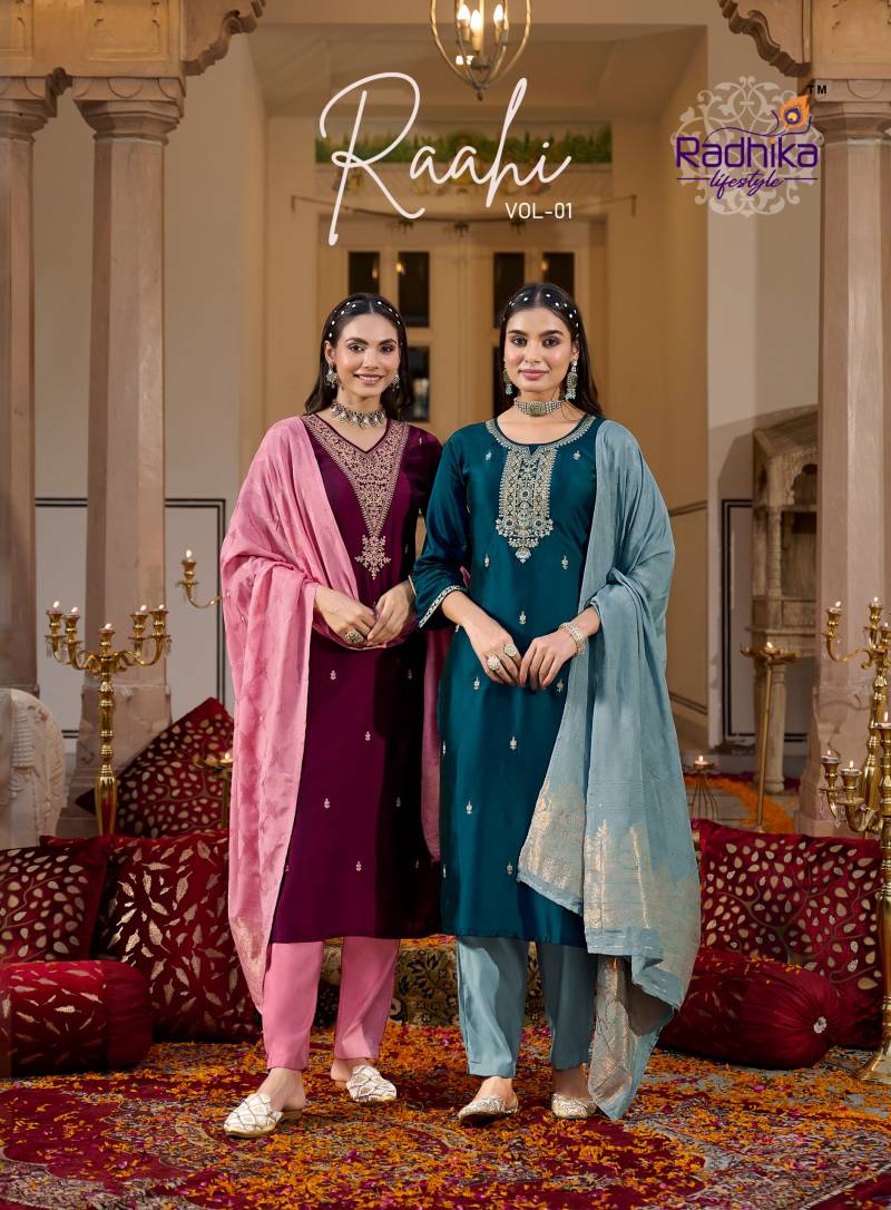 Radhika Raahi Vol 1 Rangeela Silk Designer Kurti Pant And Dupatta