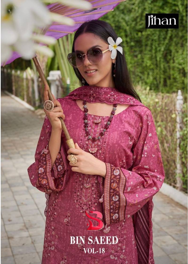 Jihan Bin Seaad Vol 18 Lawn Cotton Designer Dress Material Collection