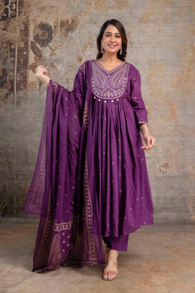 Naisha K 392 Mul Mul Cotton Neck Embroidery Work Kurti Pant And Dupatta