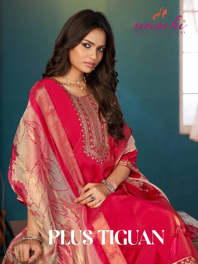 Aanchi Plus Tiguan Roman Anarkali Kurti Bottom And Dupatta Collection