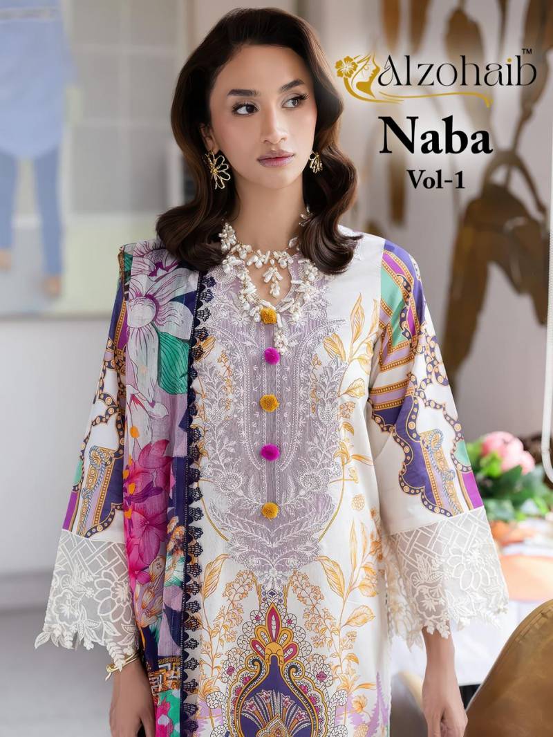 Alzohaib Naba Vol 1 Patch Work Pakistani Suits Cotton Dupatta Collection