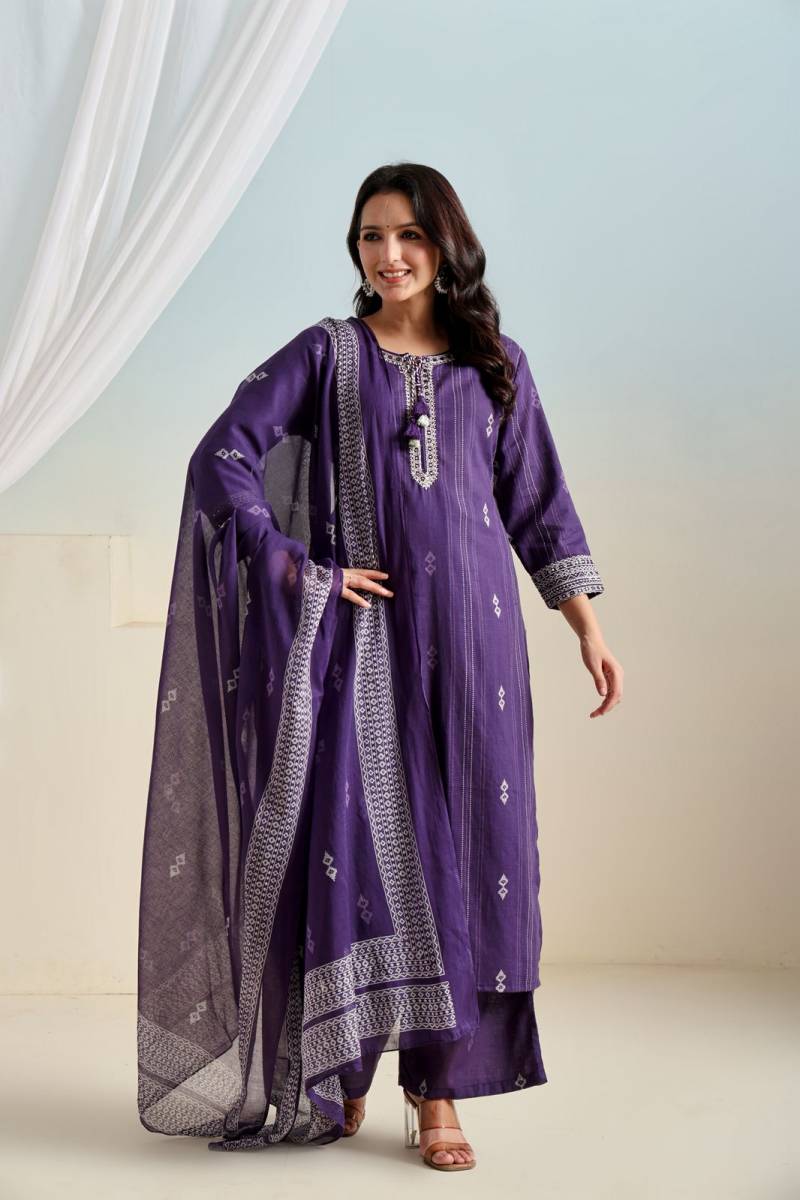 Naisha K 401 Regular Wear Cotton Kurti Pant And Dupatta Collection