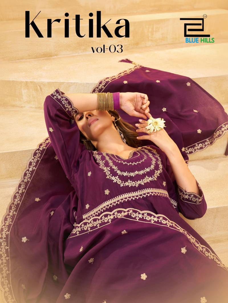 Blue Hills Kritika Vol 3 Embroidery Work Anarkali Kurti Pant With Dupatta Set