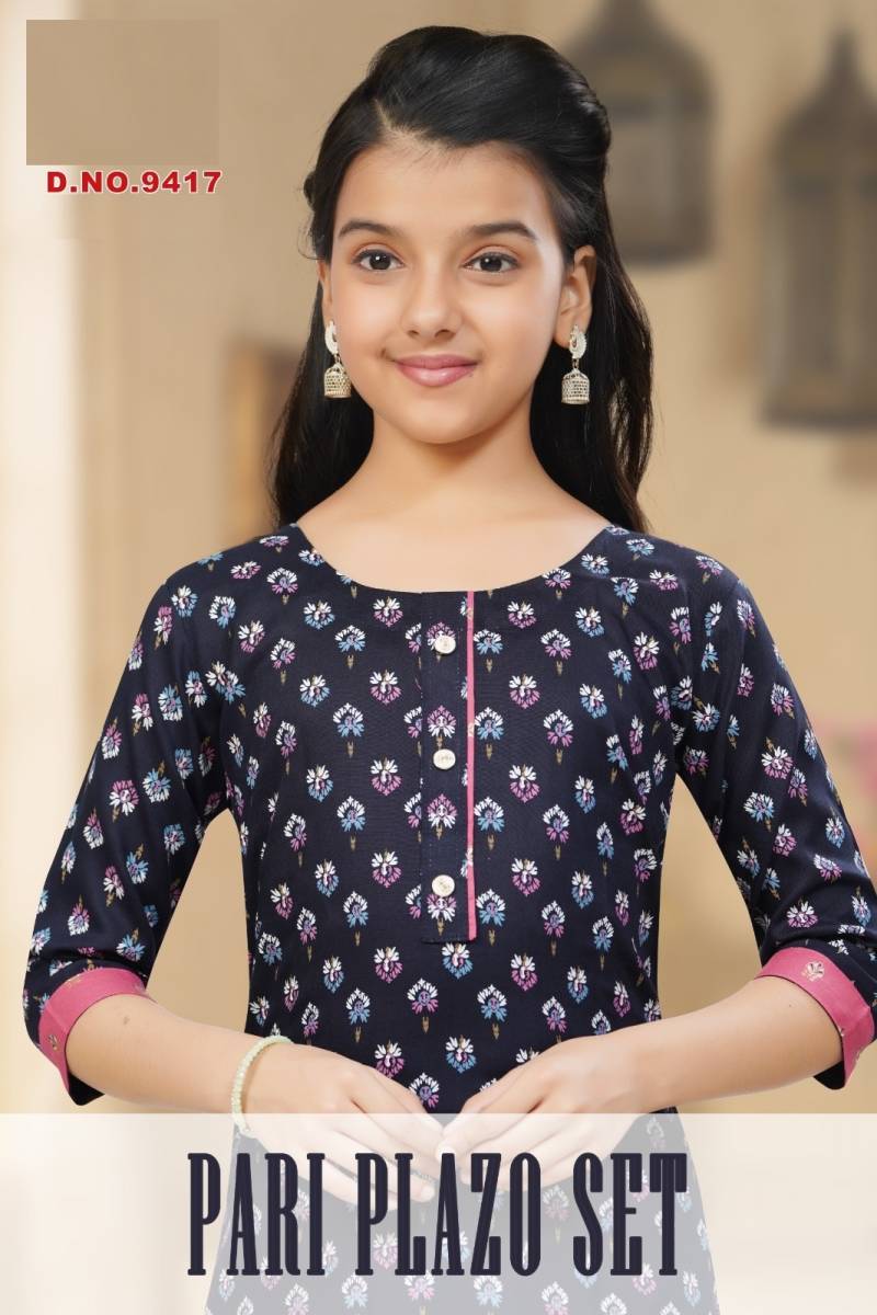 Pari Plazo Set 9417 Kids Wear Printed Kurti And Bottom Dupatta Collection
