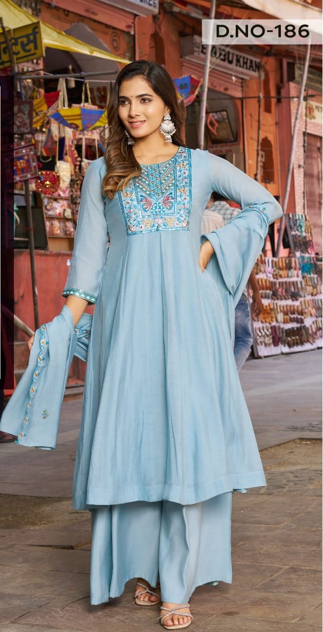 Alinee 186 And 187 Chanderi Silk Kurti Pant And Dupatta Collection