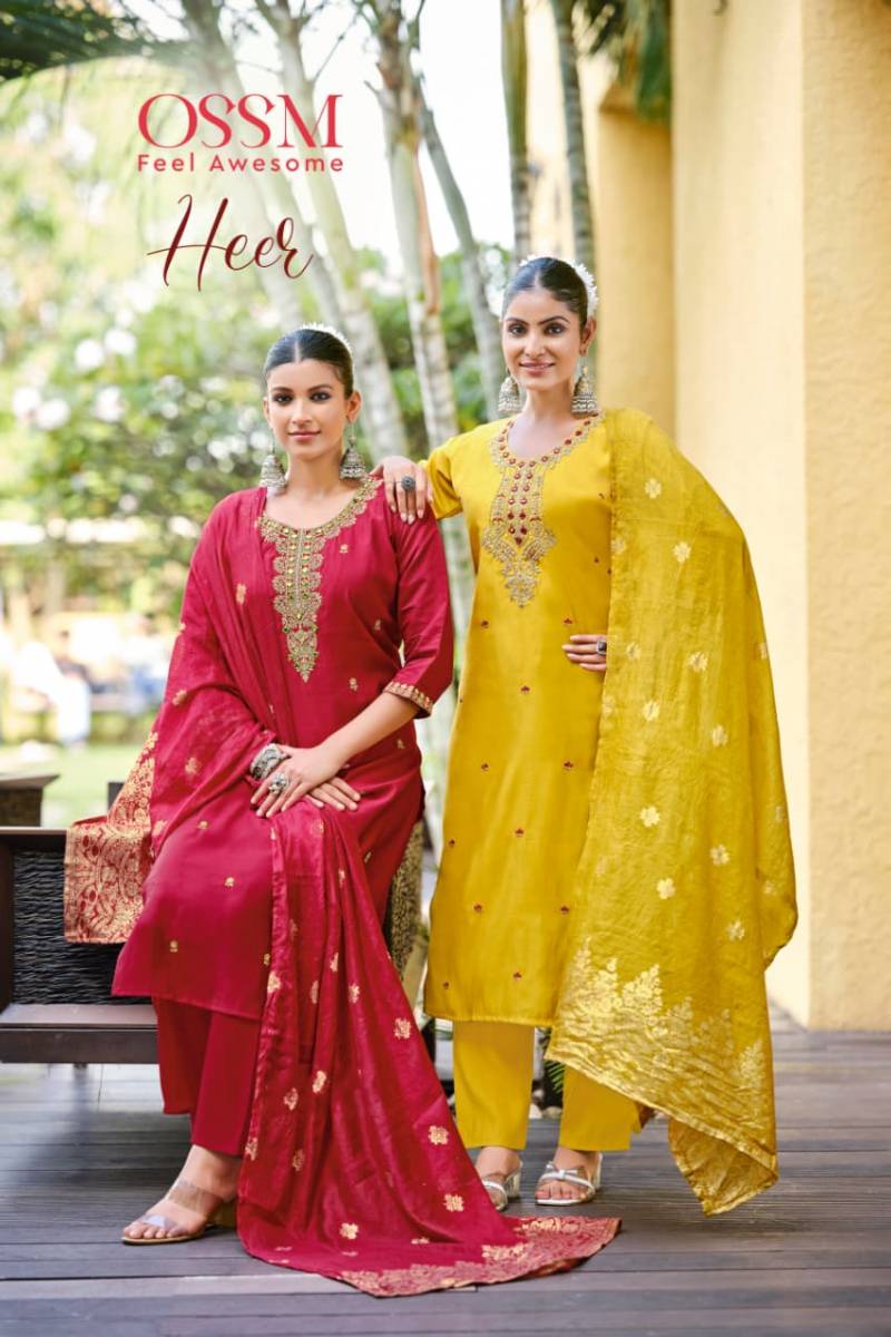 Ossm Heer Roman Silk Designer Kurti Pant And Dupatta Collection