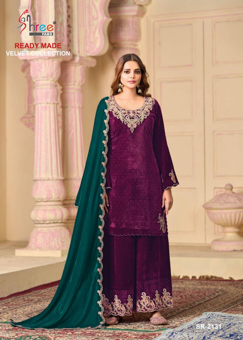 Shree Sr 2131 A To D Velvet Designer Readymade Salwar Suits Collection