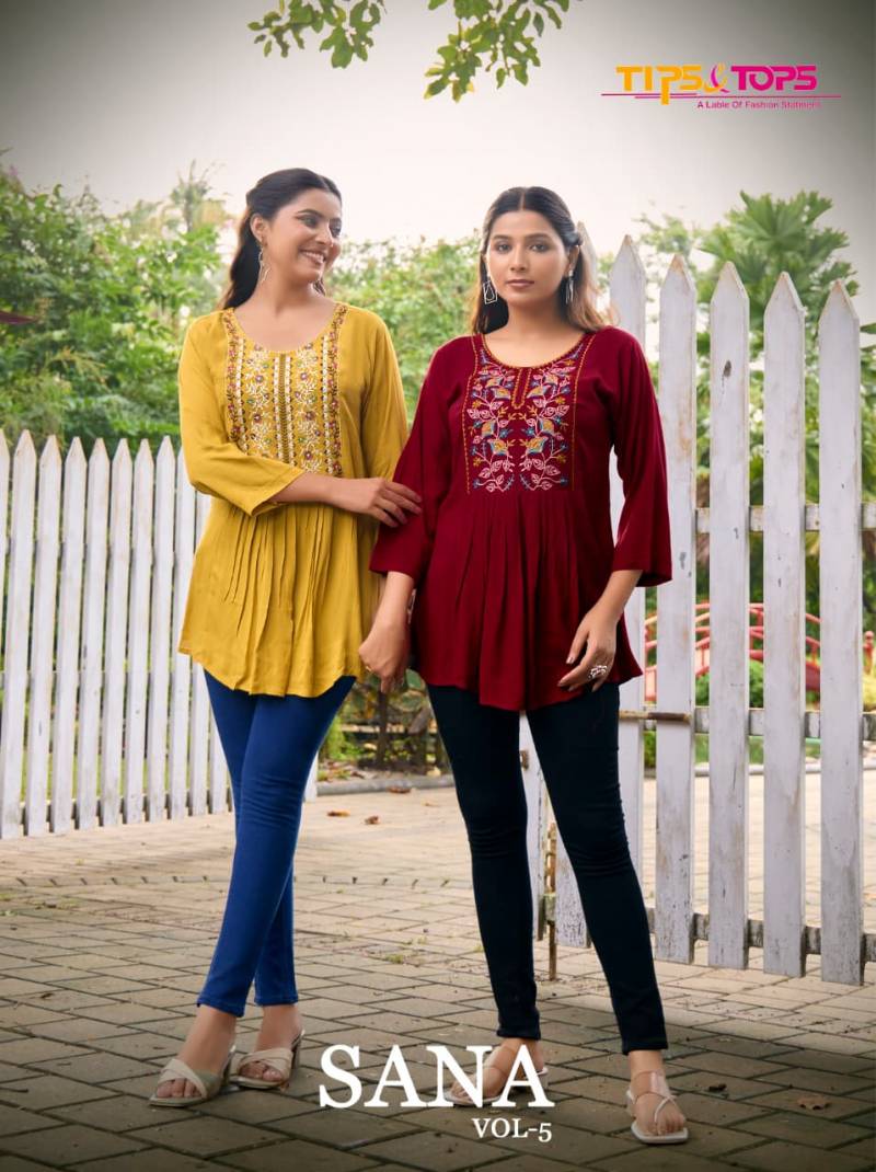 Tips And Tops Sana Vol 5 Rayon Wrinkle Casual Wear Ladies Top Collection