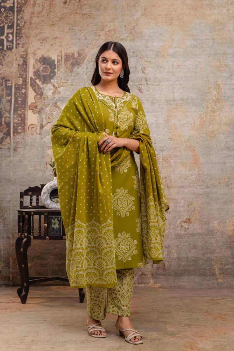 Naisha K 440 Cotton Kurti Pant And Dupatta Collection