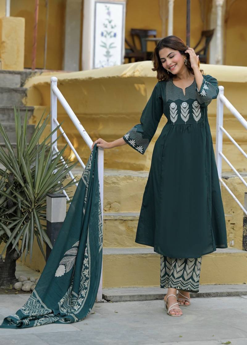 Naisha K 443 Cotton Printed Kurti With Bottom Dupatta Collection