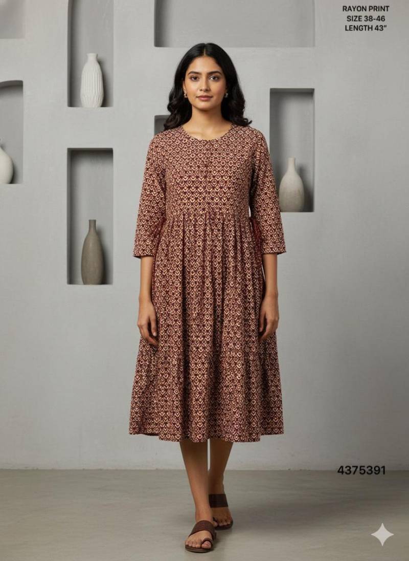 Naisha K 442 Midi Style Anarkali Printed Kurti Casual Wear Collection