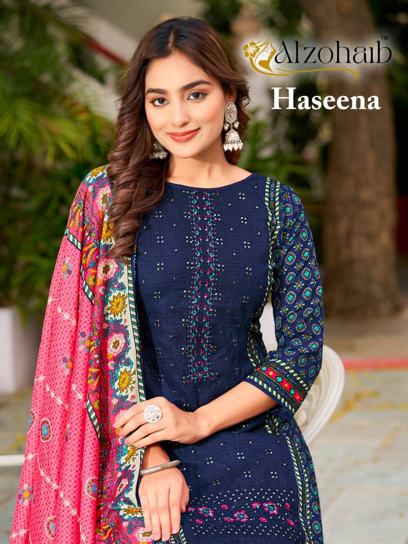 Alzohaib Haseena Printed Pakistani Suits Cotton Dupatta Collection