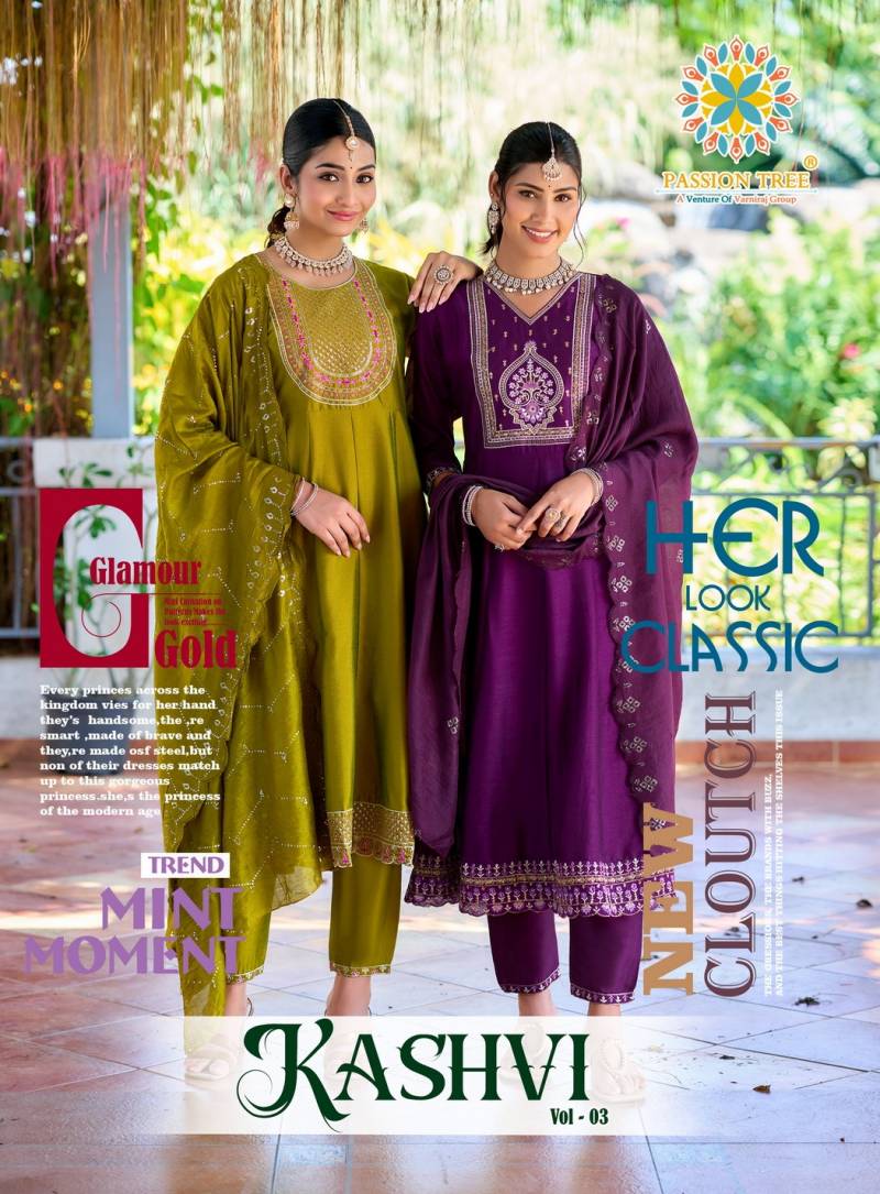 Passion Tree Kashvi Vol 3 Embroidery Work Kurti Pant And Dupatta Collection