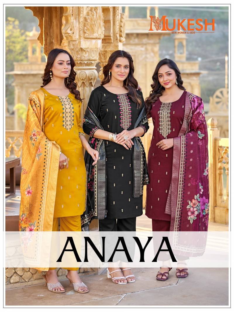 Mukesh Anaya Festive Wear Embroidery Work Kurti Pant And Dupatta