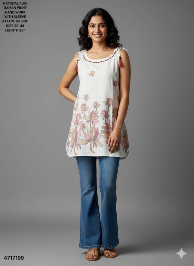 Naisha K 500 Natural Flex Print Handwork Short Kurtis Collection