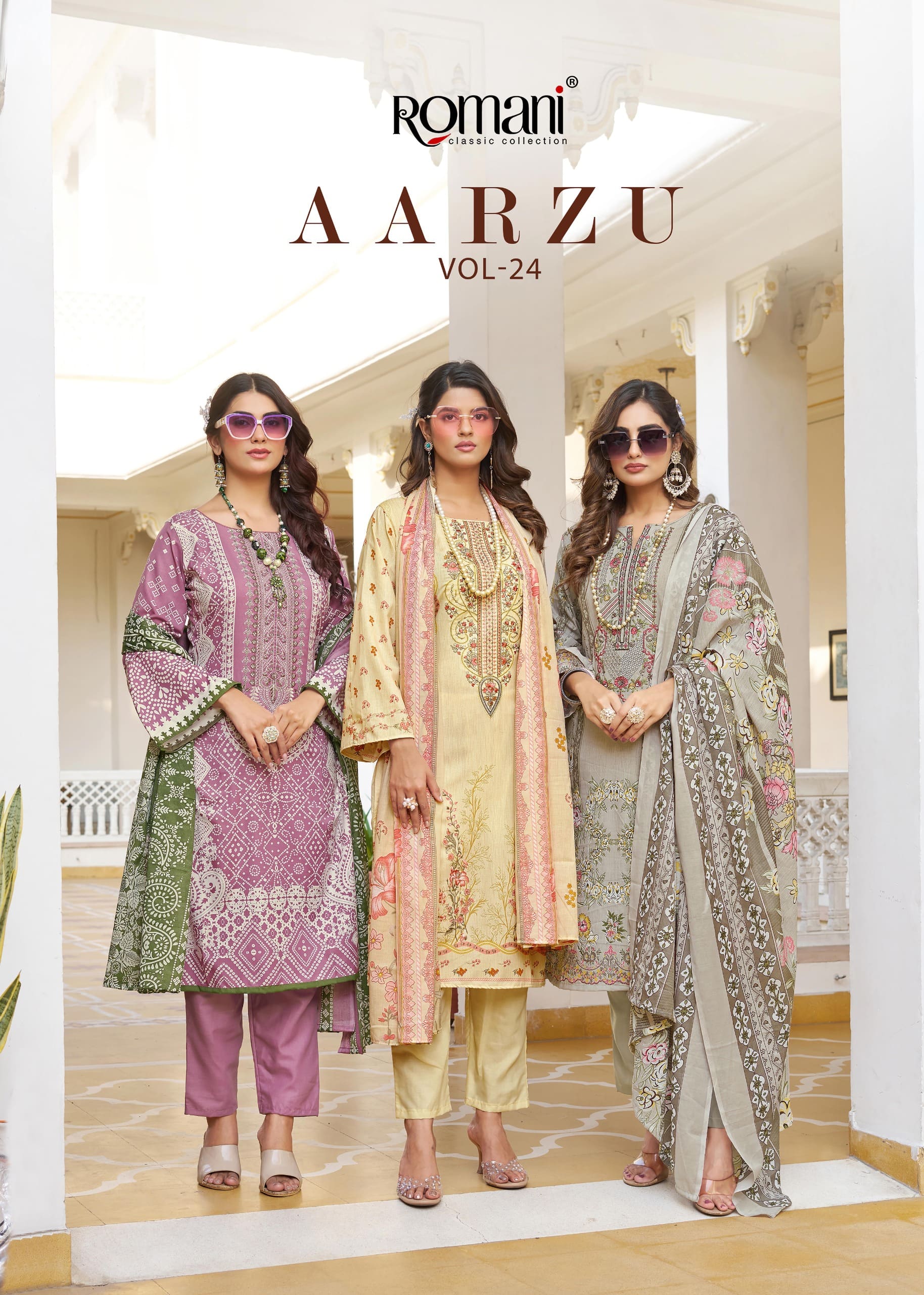 Romani Aarzu Vol 24 Printed Embroidery Cotton Dress Material Collection