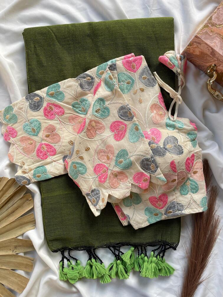 Khadi Work Vol 3 Khadi Cotton Saree With Readymade Blouse