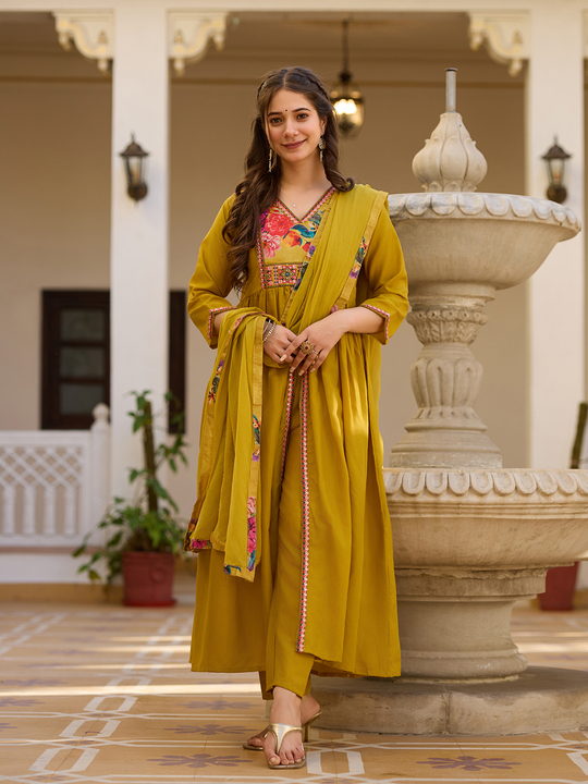 Manali 01 Silk Embroidery Anarkali Kurti Pant And Dupatta Collection