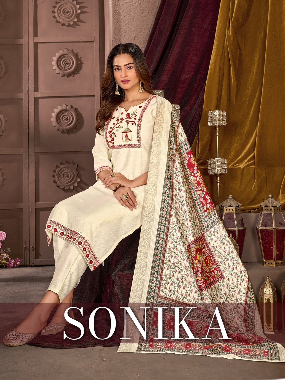 Mukesh Sonika Vertican Festive Wear Kurti Pant Set With Dupatta