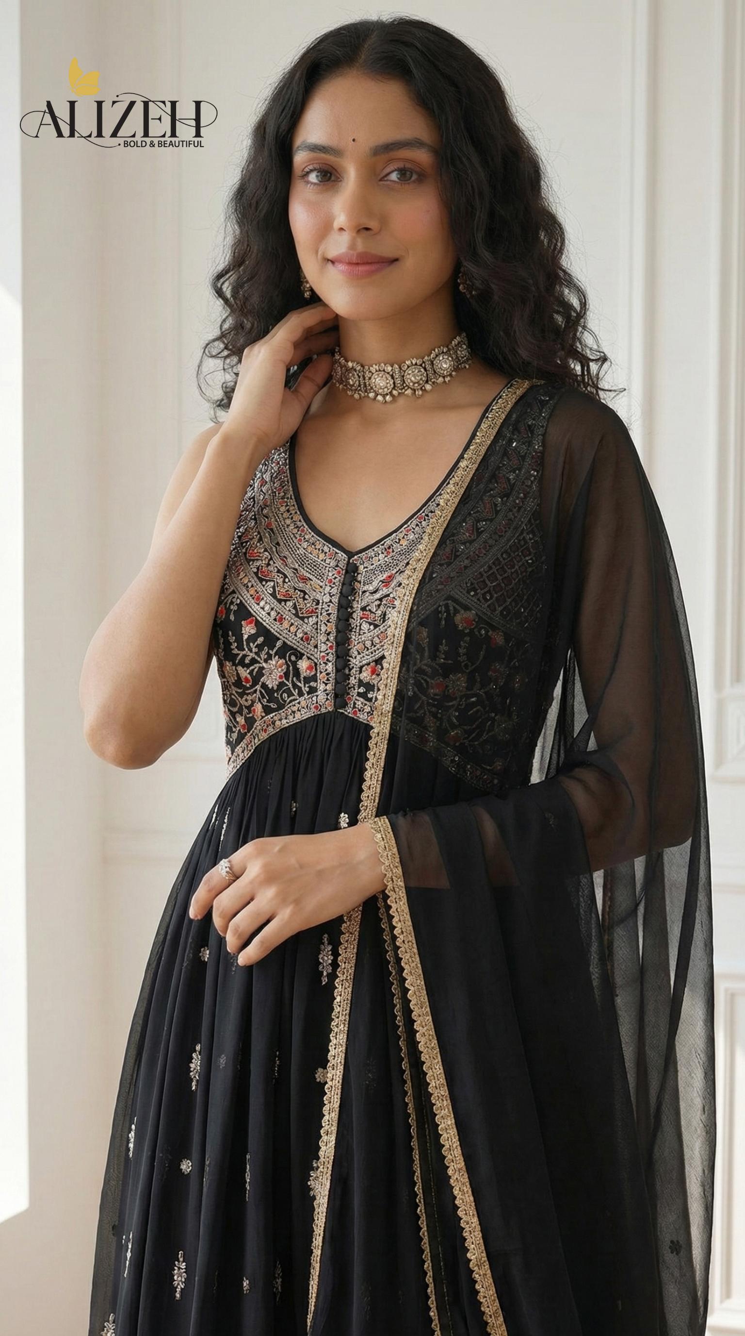 Alizeh 7062 To 7065 Georgette Designer Top Sharara And Dupatta