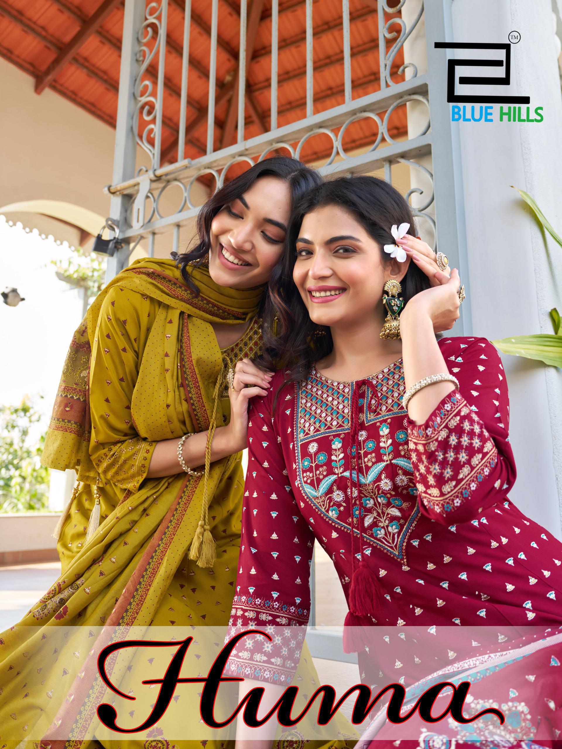 Blue Hills Huma Thread With Sequence Anarkali Kurti Pant And Dupatta