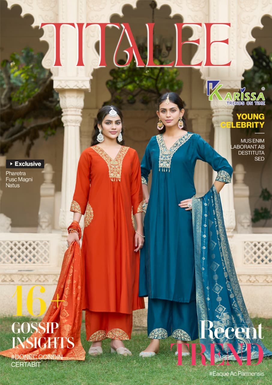 Karissa Titalee Viscose Roman Designer Kurti Pant And Dupatta