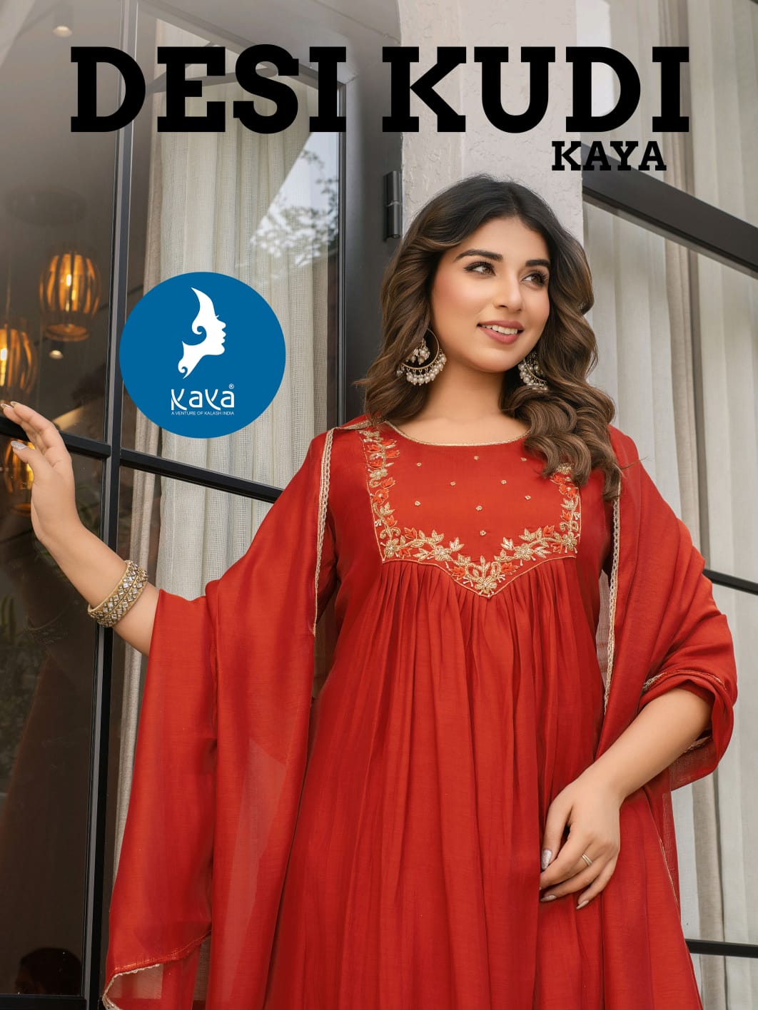Kaya Desi Kudi Mal Chanderi Anarkali Kurti Pant And Dupatta Collection
