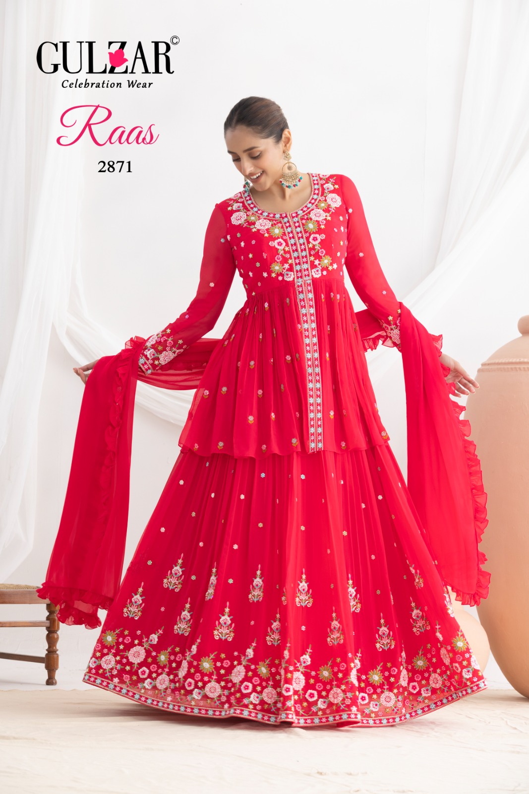 Gulzar Raas Georgette Beads Work Top With Sharara Collection