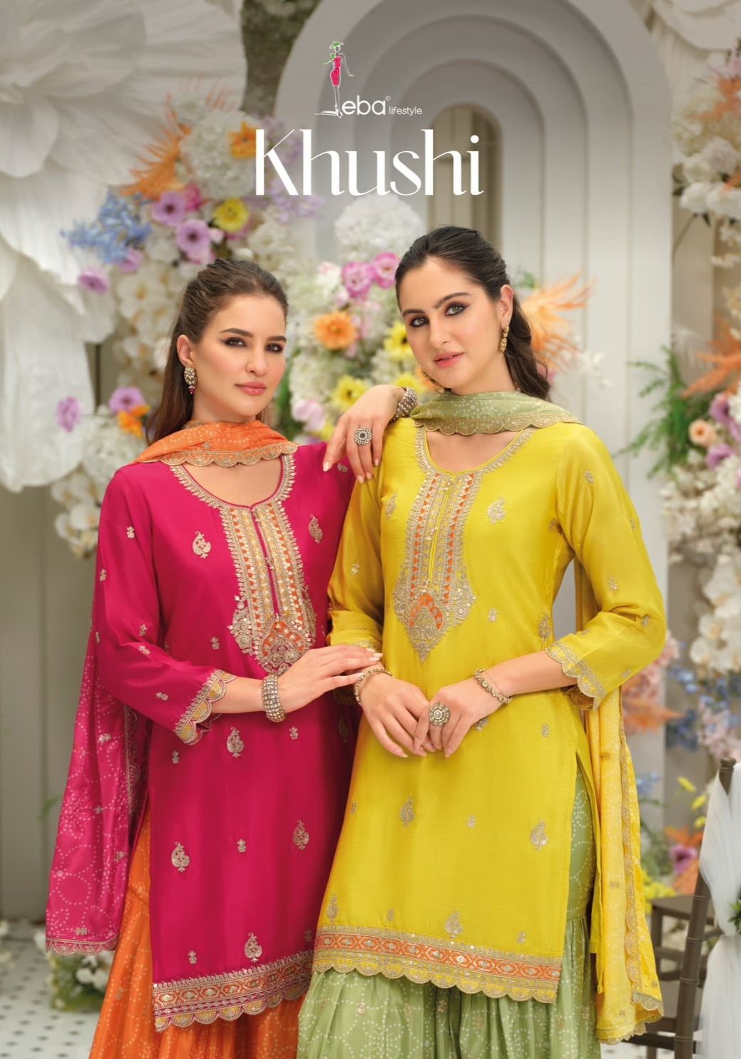 Eba Khushi Chinon Embroidery Work Salwar Plazzo And Dupatta