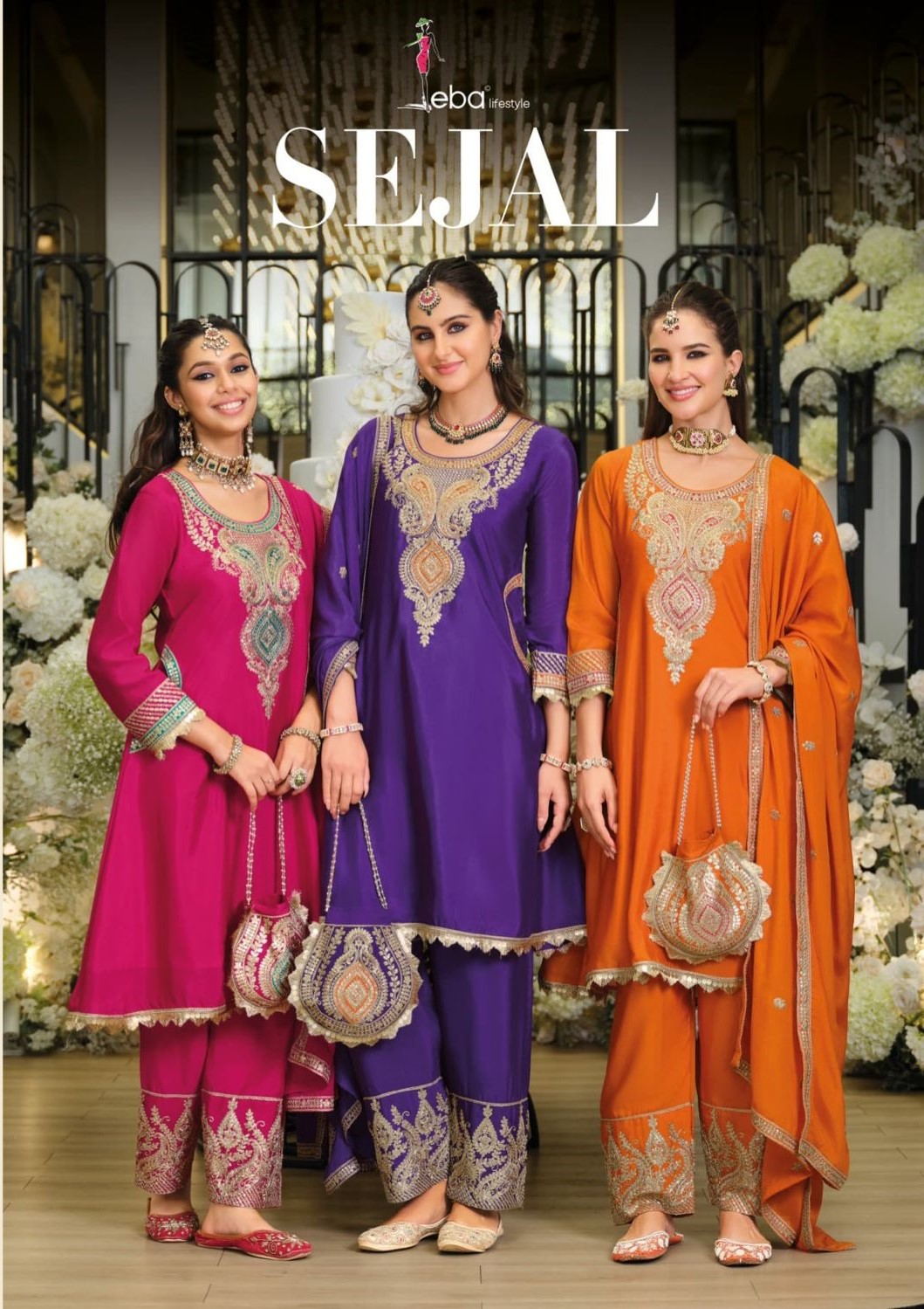 Eba Sejal Chinon Embroidery Work Salwar Plazzo And Dupatta Collection