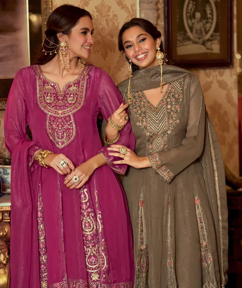 Lily And Lali Gulnaar Exclusive Silk Designer Kurti Pant And Dupatta