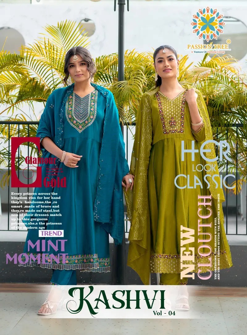 Passion Tree Kashvi Vol 4 Vichitra Silk Anarkali Kurti Bottom And Dupatta