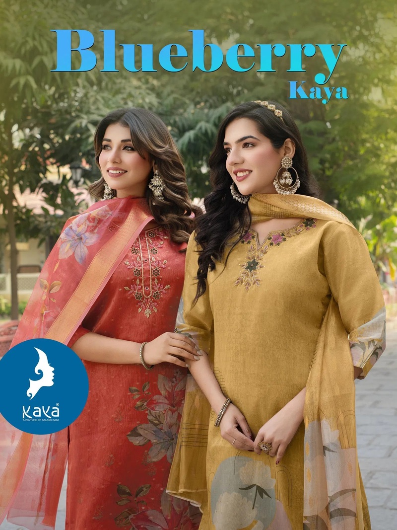 Kaya Blueberry Shimmer Kurti Pant And Dupatta Collection