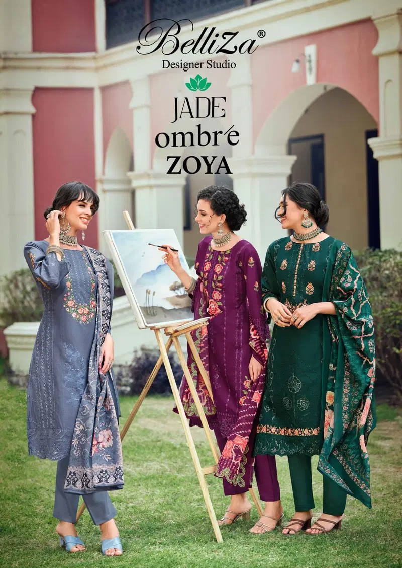 Belliza Jade Ombre Zoya Lawn Cotton Embroidery Dress Material Collection