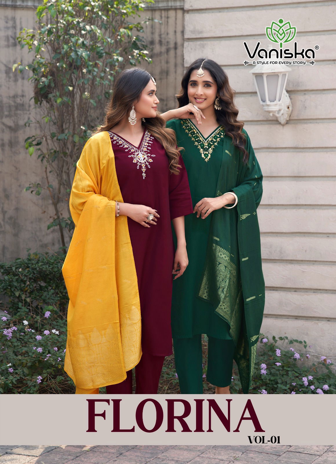 Vaniska Florina Vol 1 Fancy Khatli Work Kurti Pant And Dupatta Collection