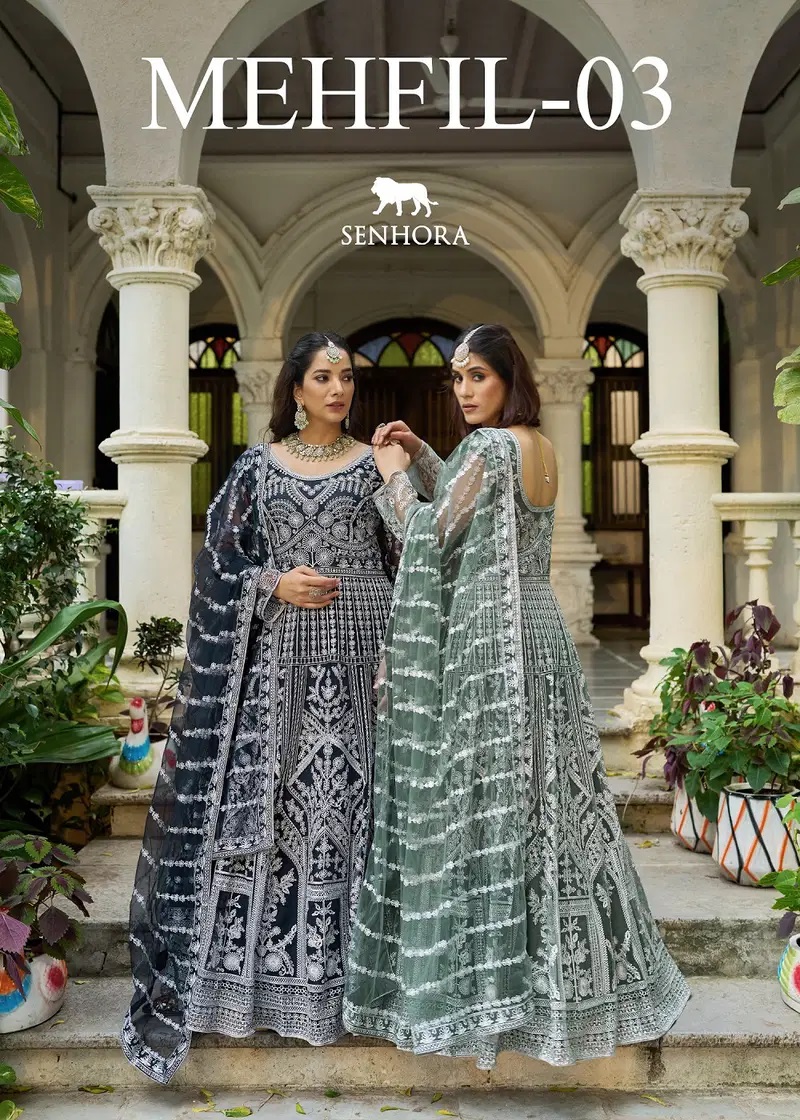Senhora Mehfil 03 Embroidered Designer Gown With Dupatta Collection