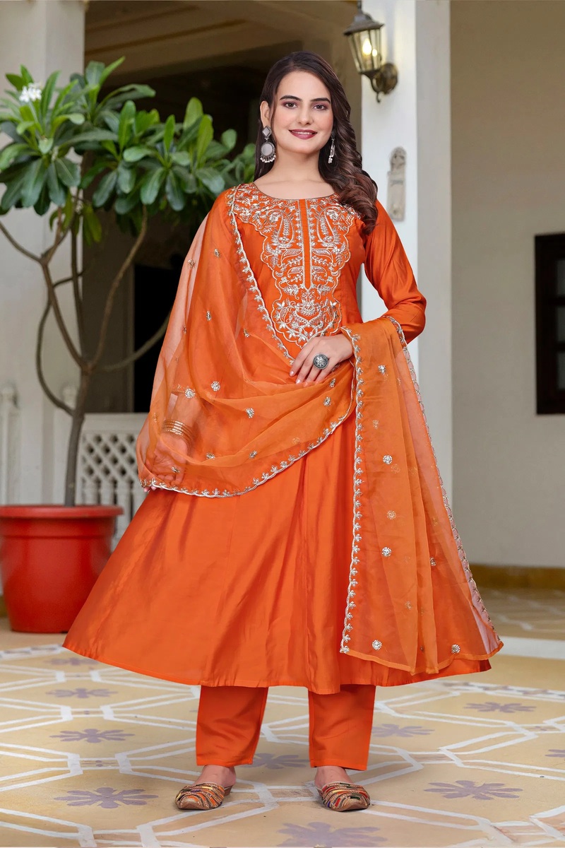 Rubina 01 Vichitra Embroidery Work Kurti Pant And Dupatta