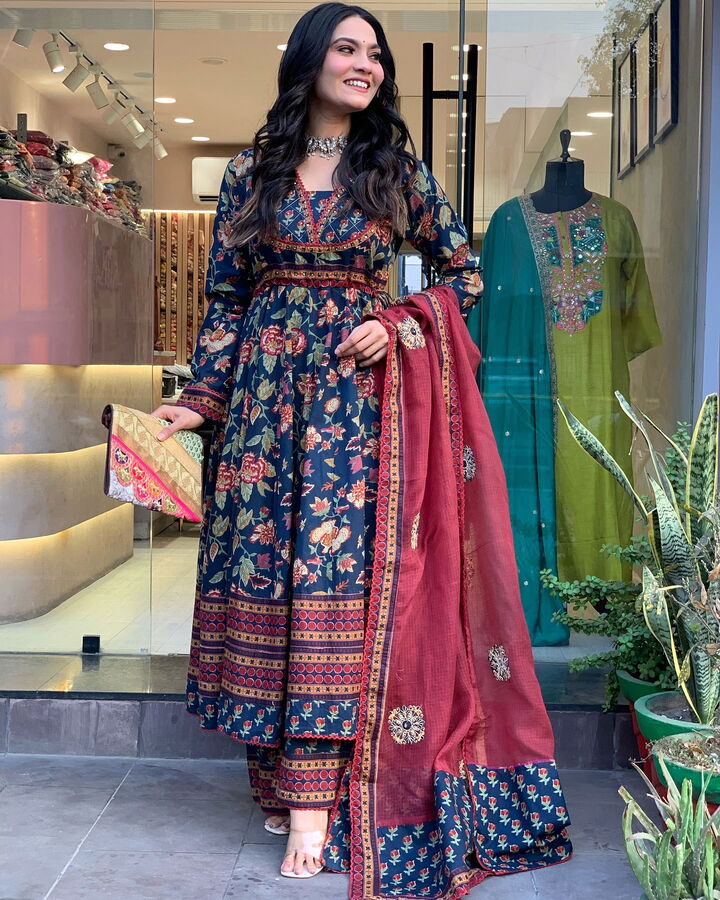 Ronika 01 Printed With Embroidery Kurti Pant And Dupatta Collection