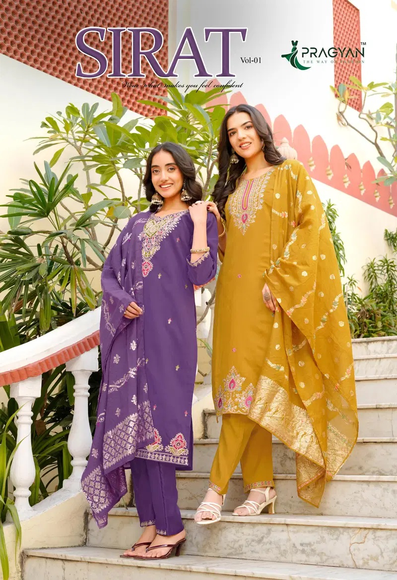 Pragyan Sirat Vol 1 Silk Embroidered Kurti Pant And Dupatta Collection