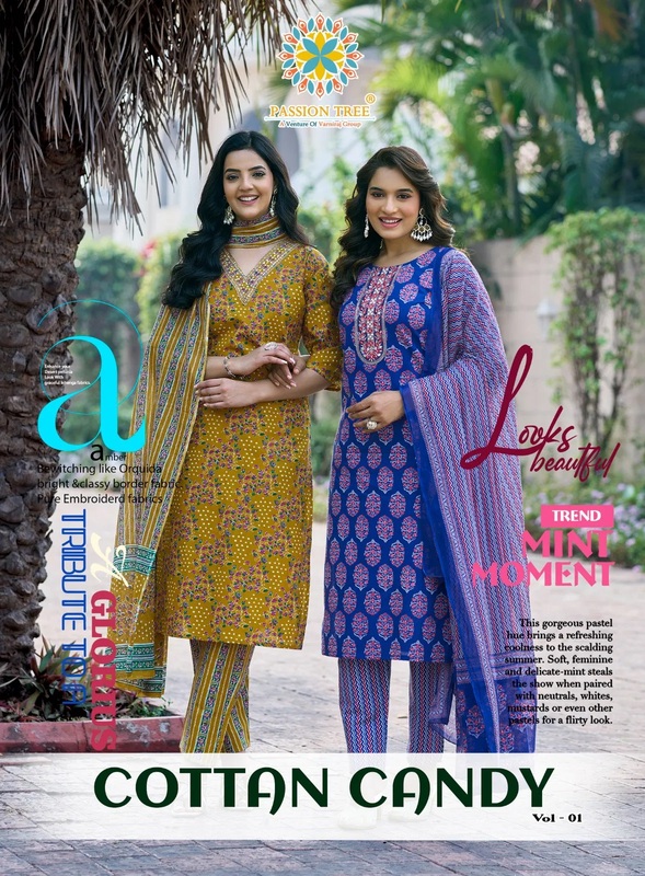 Passion Tree Cottan Candy Vol 1 Printed Kurti Bottom And Dupatta