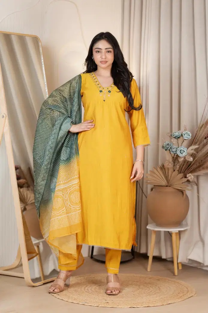 Naisha K 708 Silk Festive Kurti Pant And Dupatta Collection