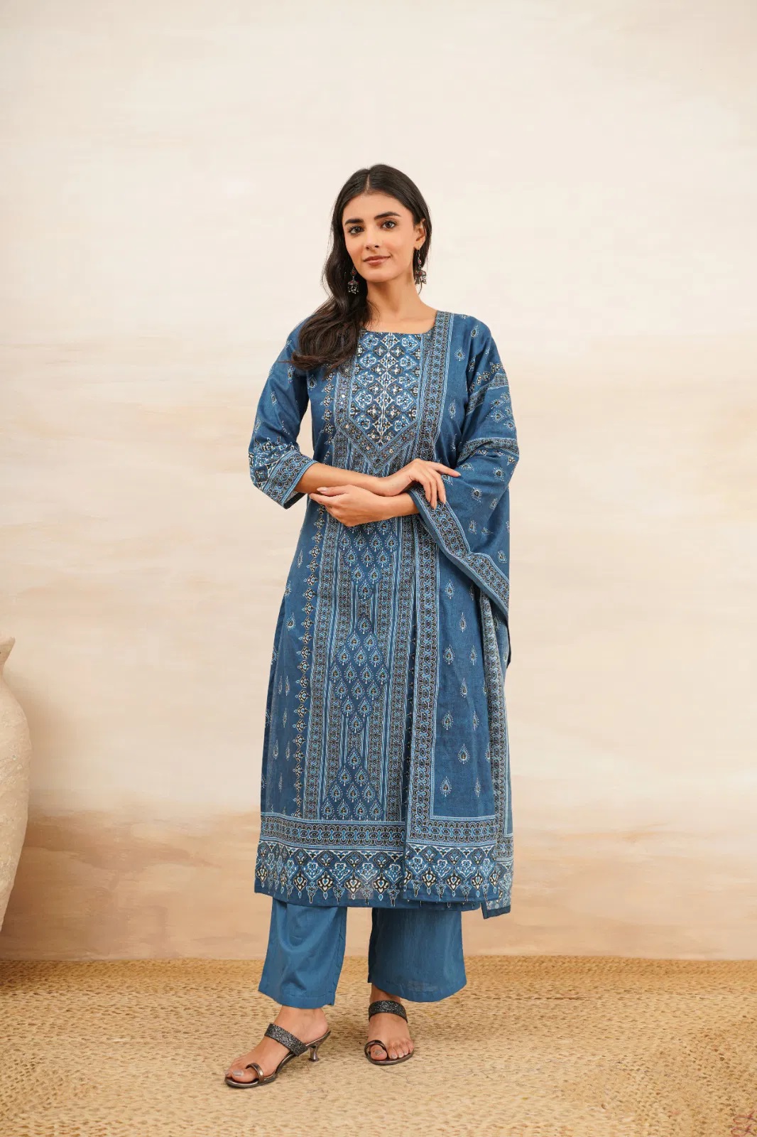 Naisha K 707 Cotton Kurti Pant And Dupatta Collection