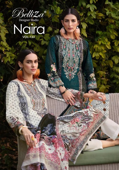 Belliza Naira Vol 133 Cotton Embroidery Dress Material Collection