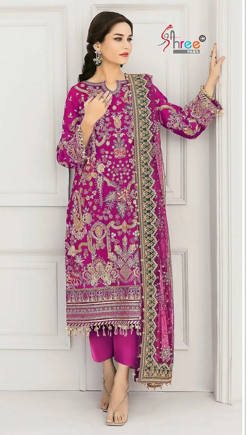 Shree Sf 5611 A To D Chiffon Embroidered Work Pakistani Suits
