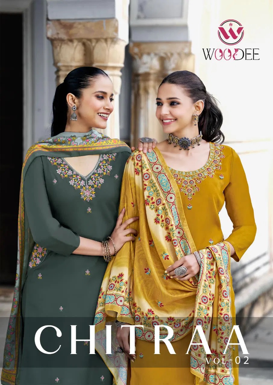 Woodee Chitraa Vol 2 Hand Work Kurti Pant And Dupatta Collection