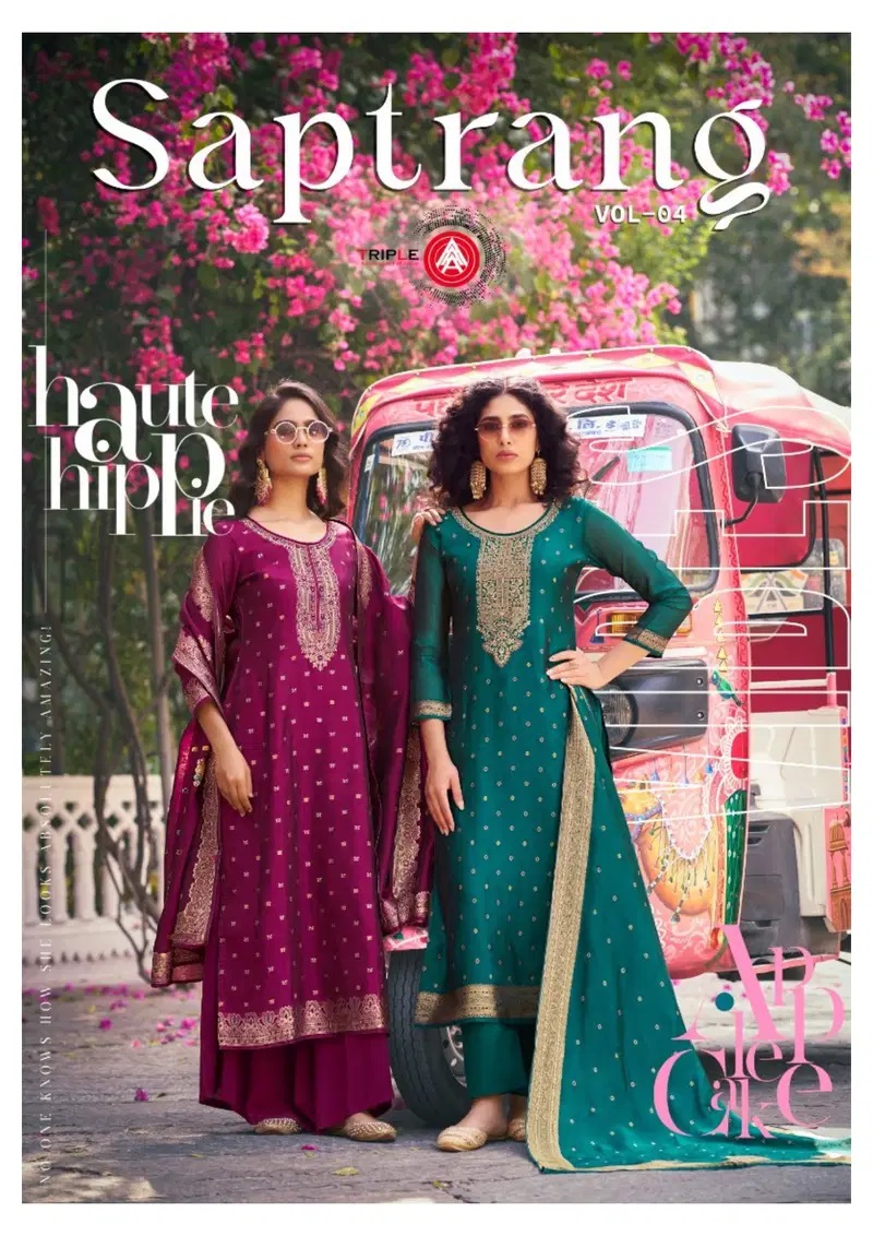 Triple Aaa Saptrang Vol 4 Silk Jacquard Designer Dress Material Collection