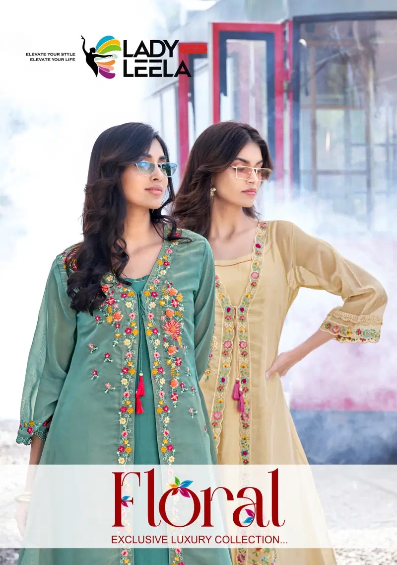 Lady Leela Floral Shimmer Designer Kurti And Bottom Collection