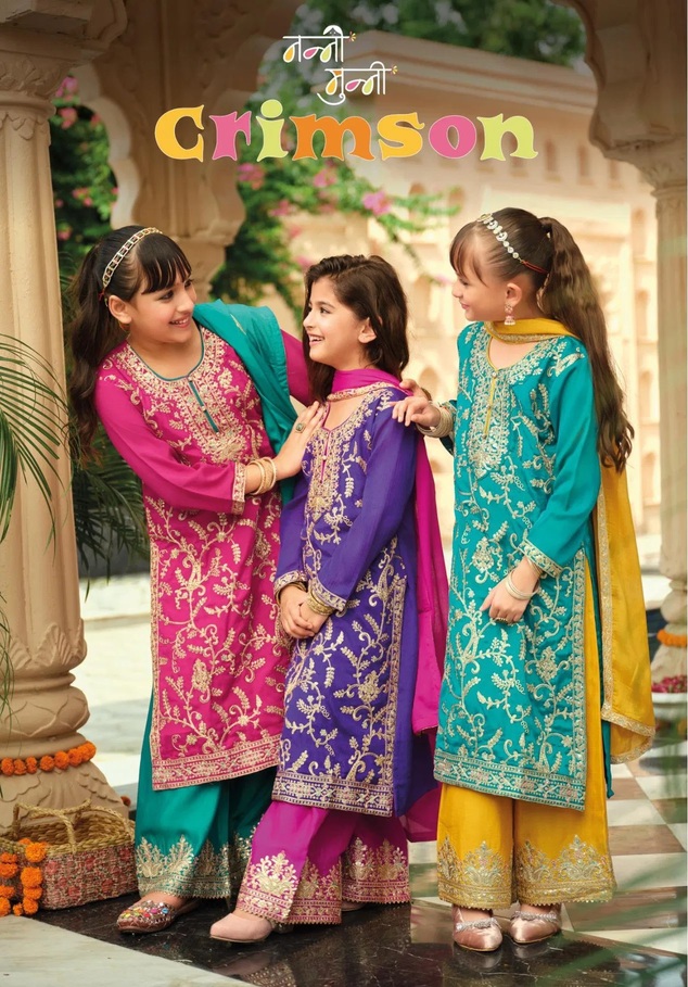Nanni Munni Crimson Embroidery Work Kids Salwar Suits Collection